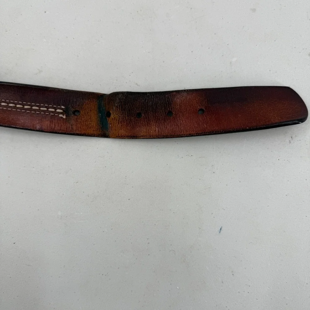 Carhartt Leather Belt Mens 44 Brown Contrast Stitch Distressed Workwear